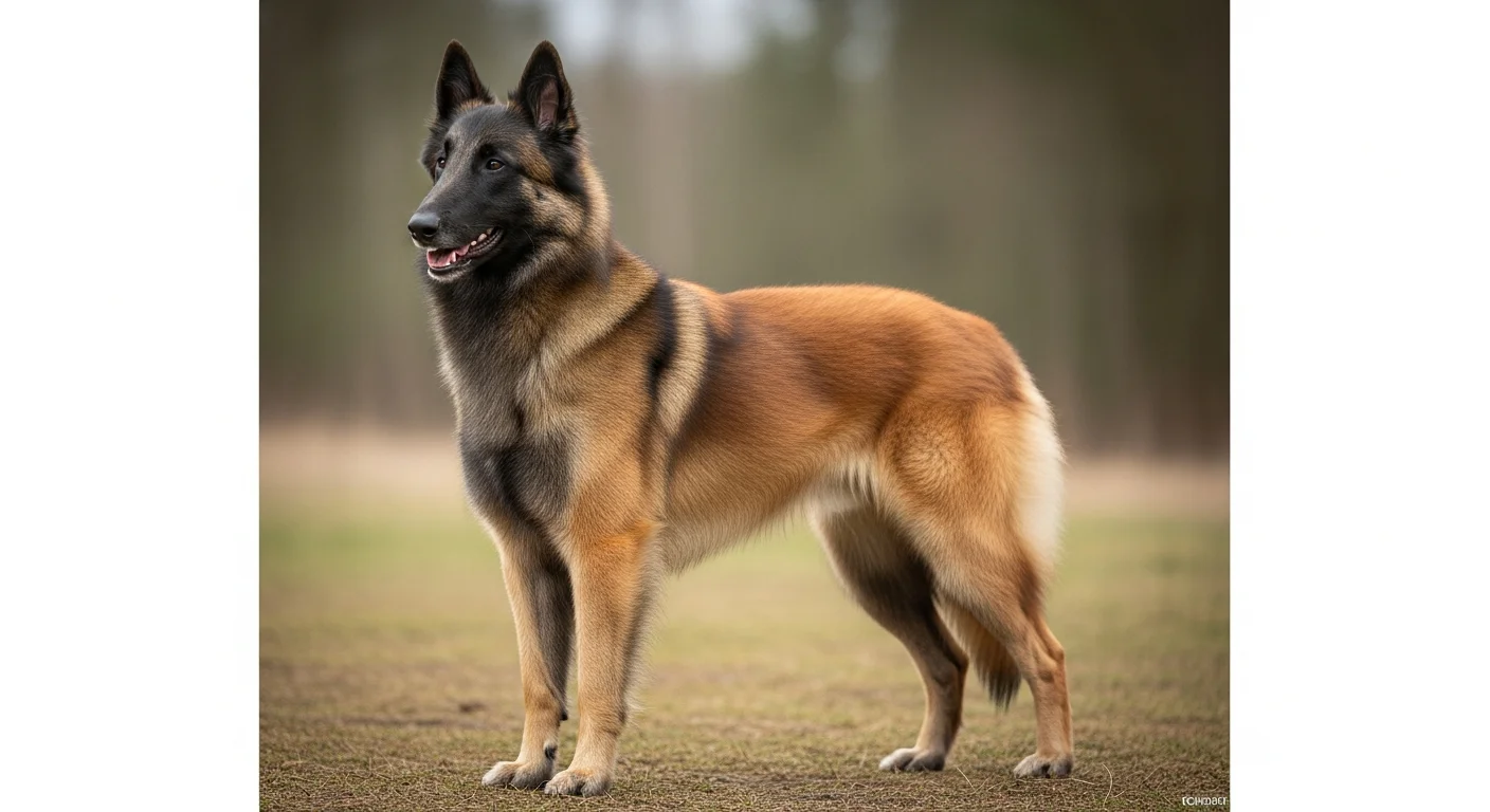Belgian Tervuren in natural outdoor setting showing the moderate coat and athletic build associated with working heritage Belgian Shepherds