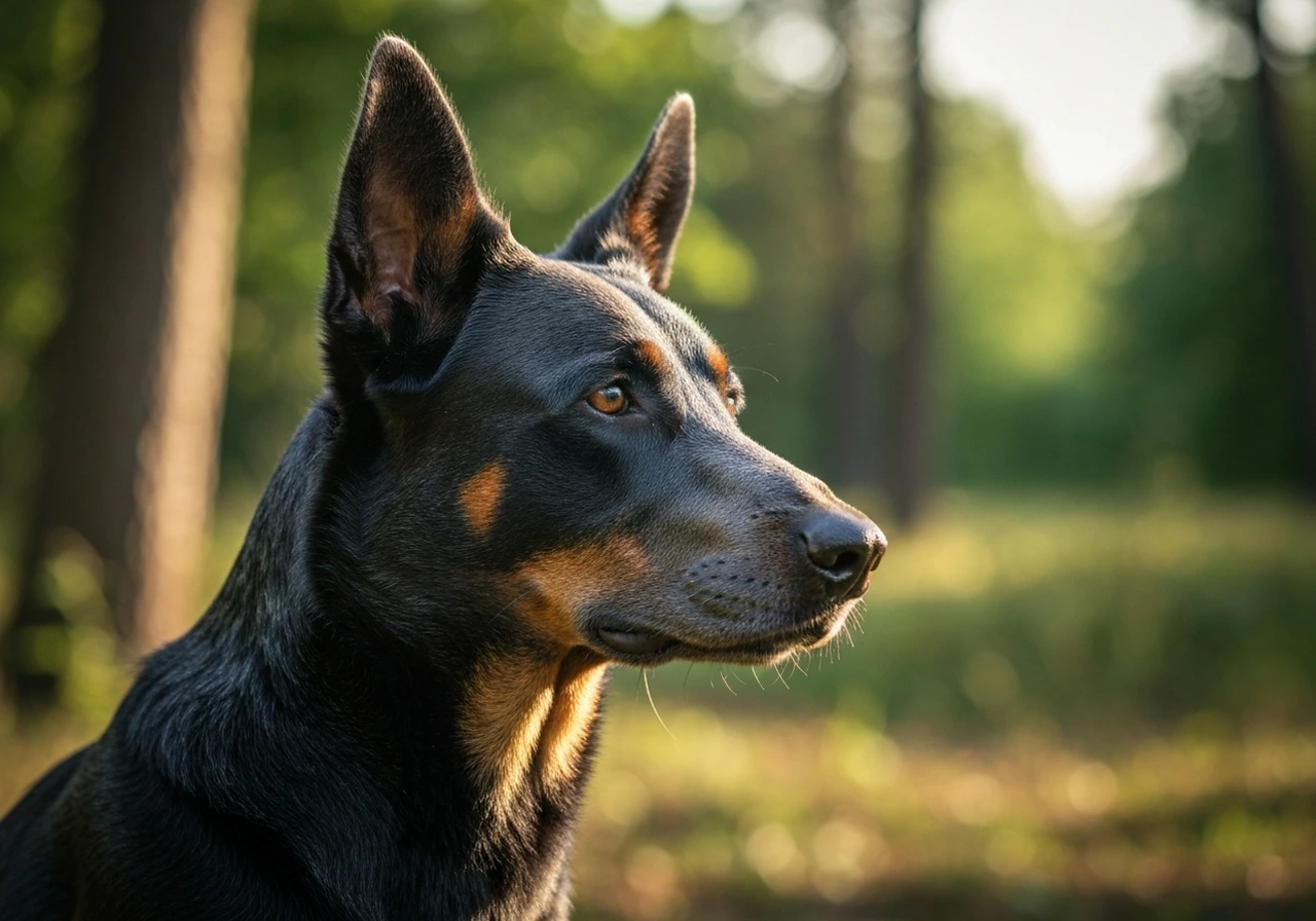 Working breed dog in side profile demonstrating balanced proportions and correct structural angulation for functional movement