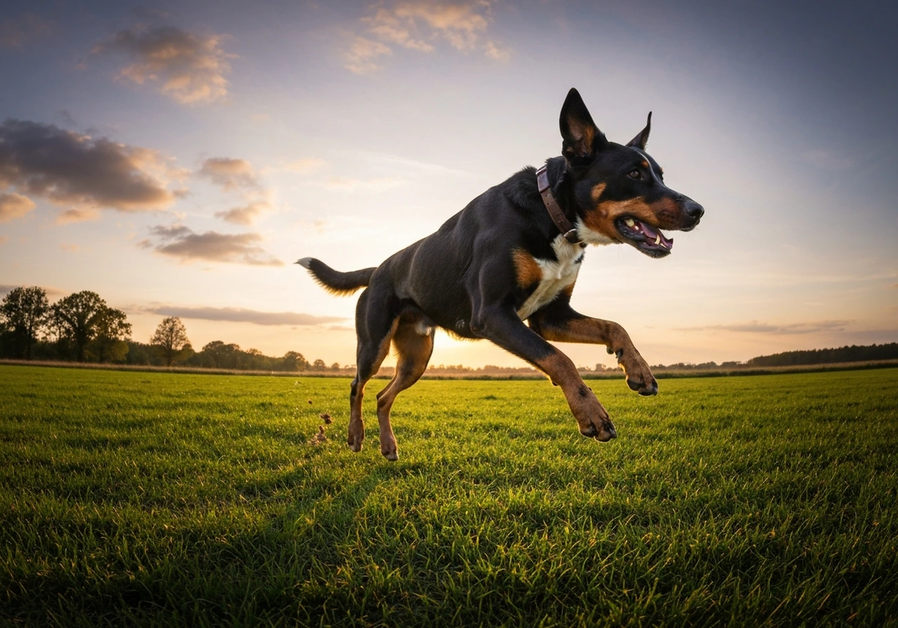 A concrete-floored kennel run at midday, a coiled slip lead hanging on a chain-link gate, a metal water bowl in the corner, shot from the aisle at waist height